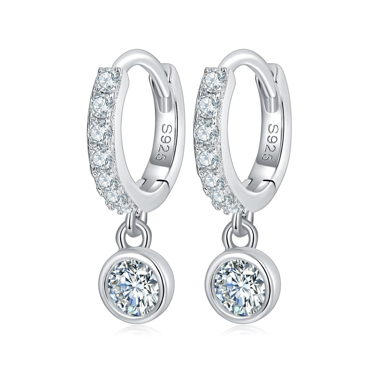 Real Silver Moissanite Dangling Hoop Earrings