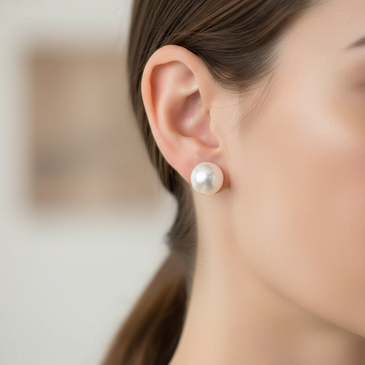 Real Gold  Pearl  Stud Earrings