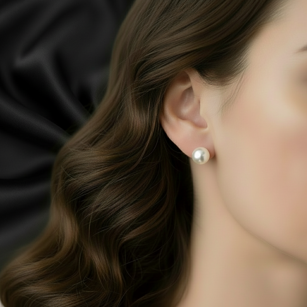 Real Gold  Pearl  Stud Earrings