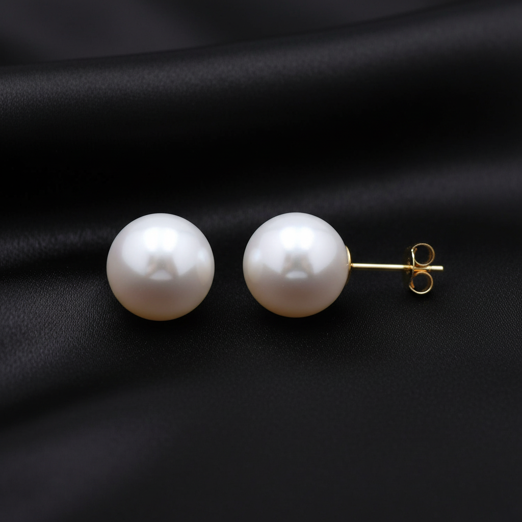 Real Gold  Pearl  Stud Earrings