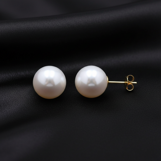 Real Gold  Pearl  Stud Earrings