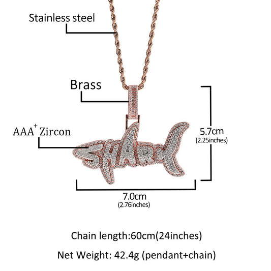 3D  iced out Cz shark letter pendant charms