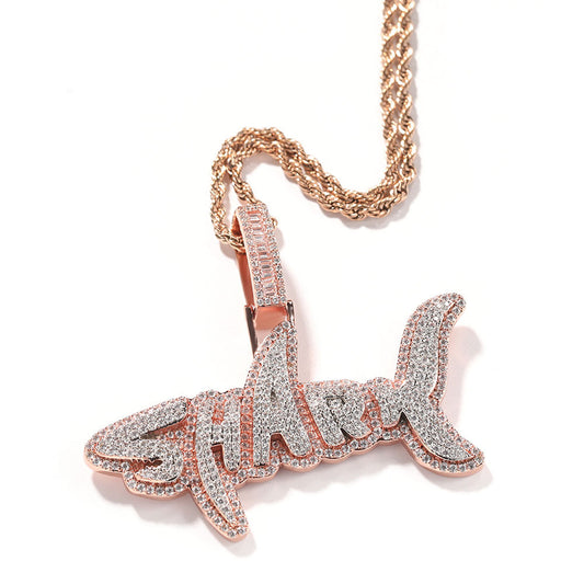 3D  iced out Cz shark letter pendant charms