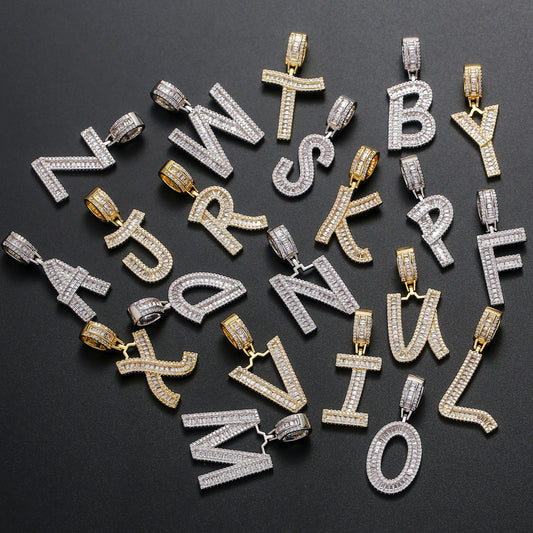 Iced out Cz Diamond Baguette 26 Alphabet Initial Letters Charms
