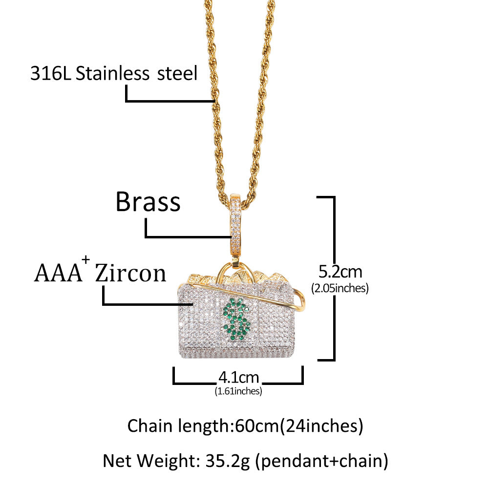 iced out Cz dollar money wallet bag pendants charms