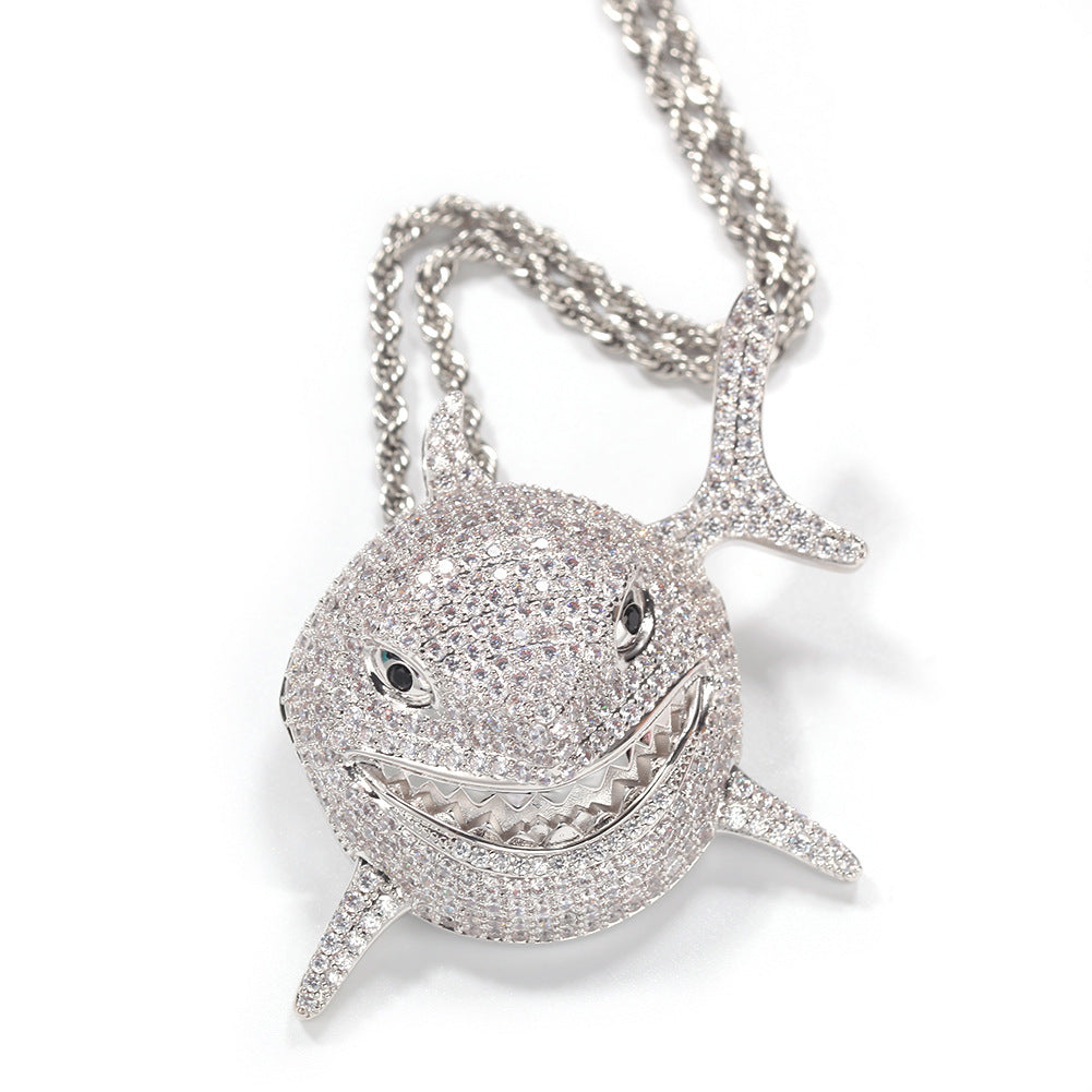 6IX9INE Iced Out Bling cz Shark Pendant