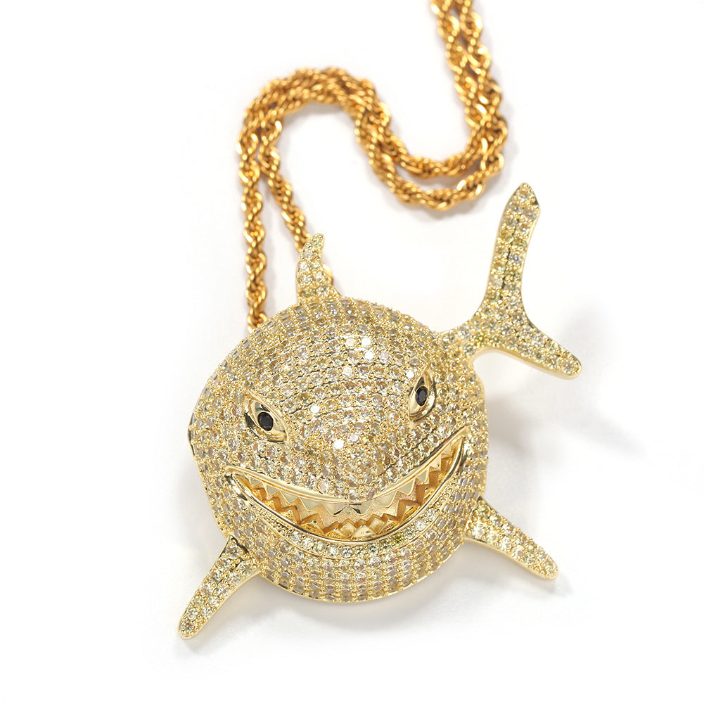 6IX9INE Iced Out Bling cz Shark Pendant