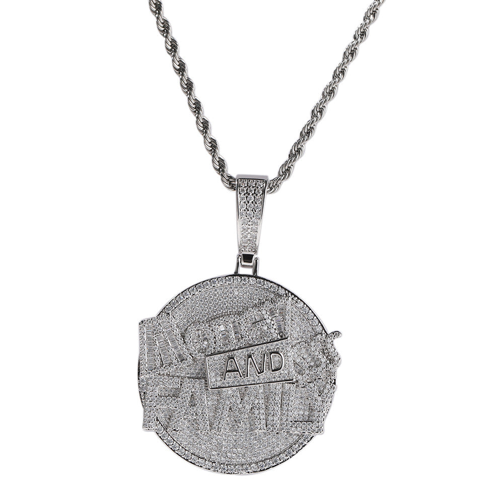 Big Medallion Round Disc Letter Money And Family Pendant Necklace