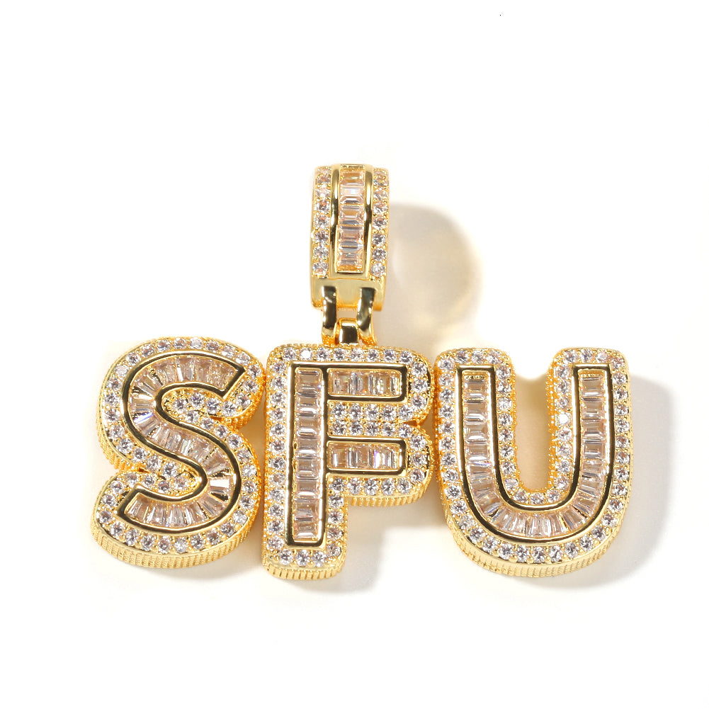 Custom mini Iced Out Baguette Cz Initial Letters Name Charms