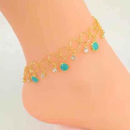 18k gold plated turquoise, blue anklet