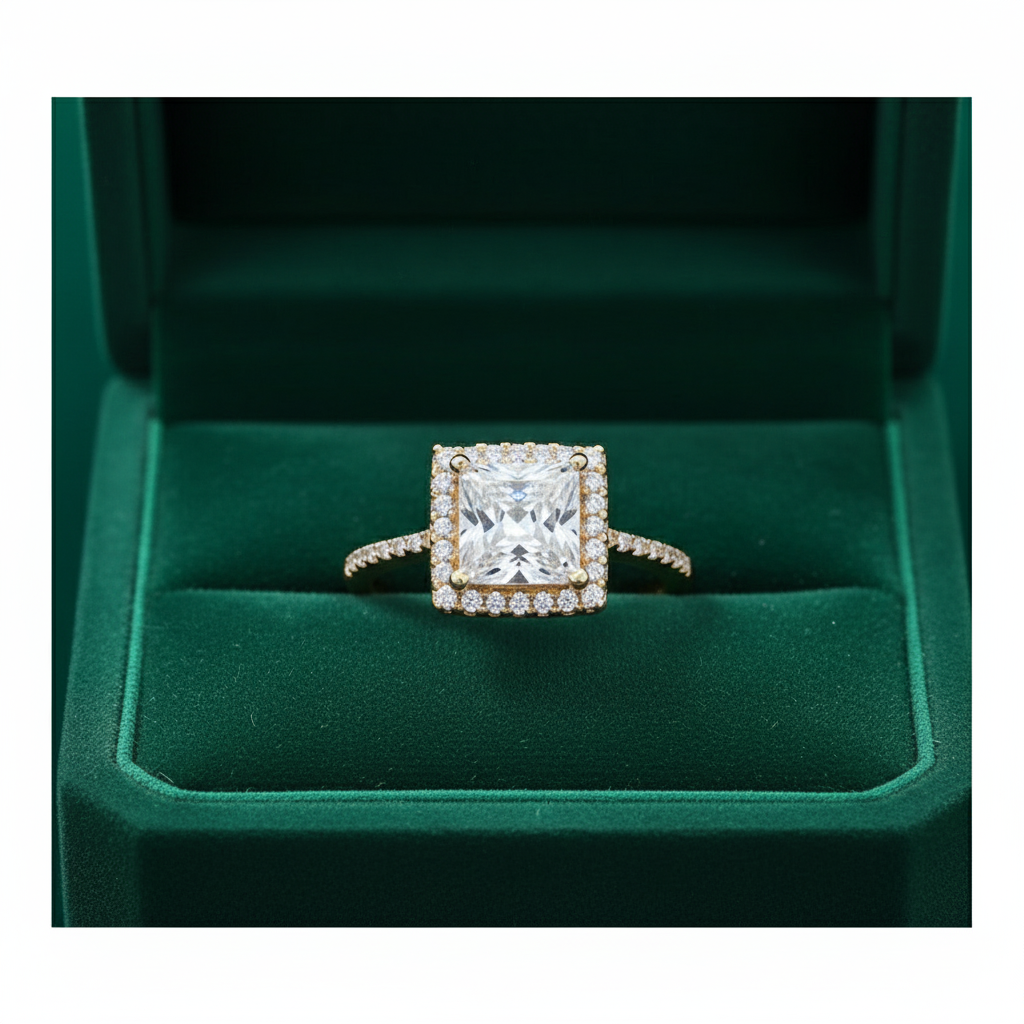 Bague américaine carrée en or véritable