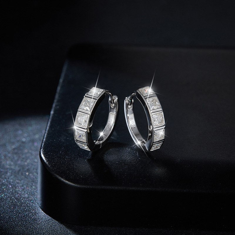 Real Silver Moissanite Hoop Earrings