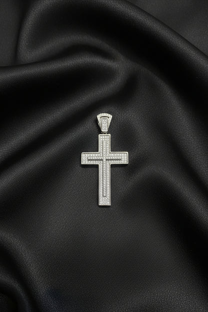 Luxury Iced Silver Cross Pendant