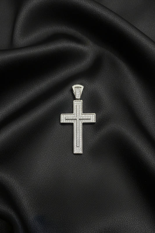 Luxury Iced Silver Cross Pendant
