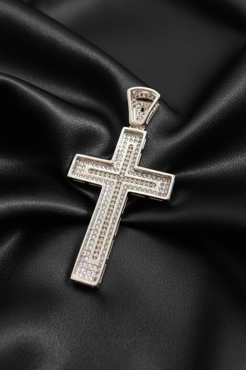 Luxury Iced Silver Cross Pendant