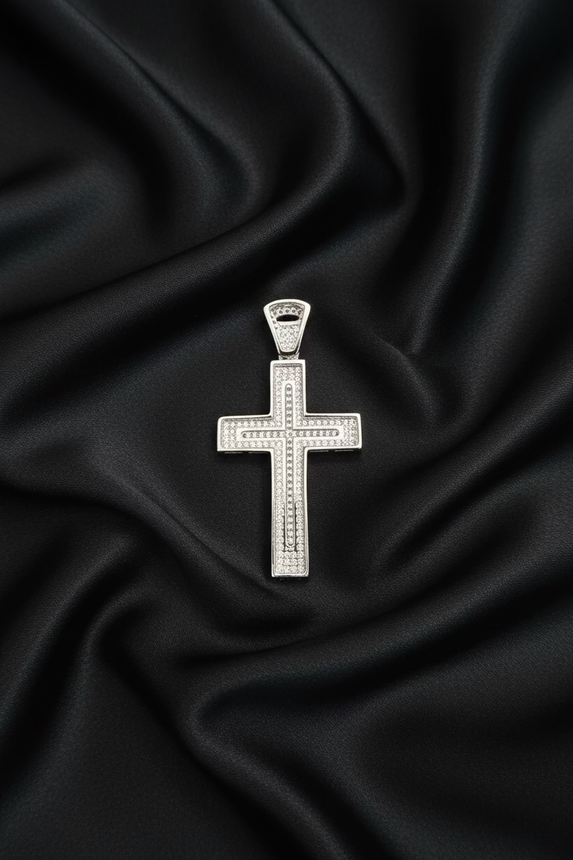 Luxury Iced Silver Cross Pendant