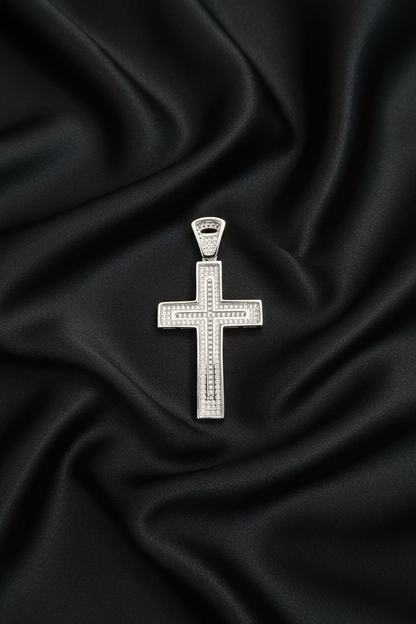 Luxury Iced Silver Cross Pendant