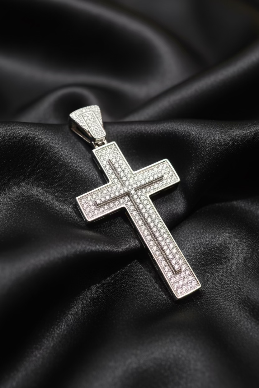 Luxury Iced Silver Cross Pendant