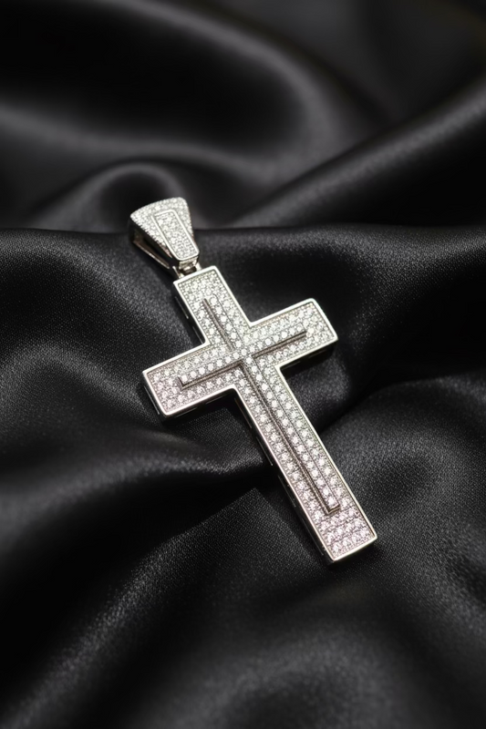 Luxury Iced Silver Cross Pendant