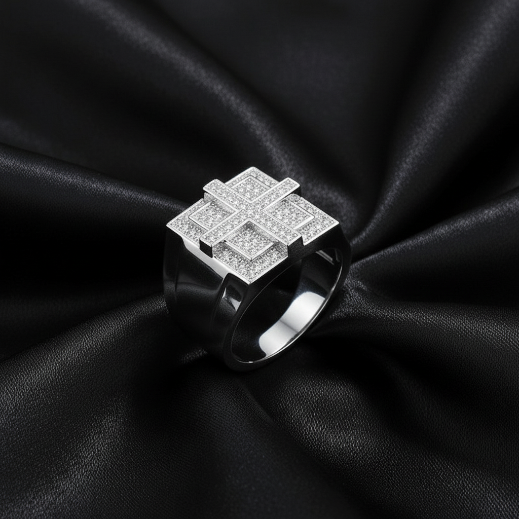 ਅਸਲੀ ਚਾਂਦੀ ਮੋਇਸਾਨਾਈਟ ਕਰਾਸ ਰਿੰਗ