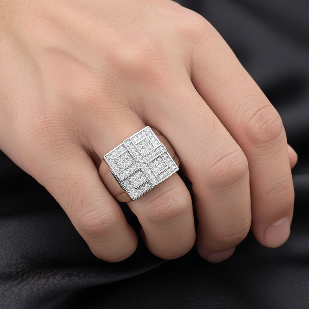 ਅਸਲੀ ਚਾਂਦੀ ਮੋਇਸਾਨਾਈਟ ਕਰਾਸ ਰਿੰਗ