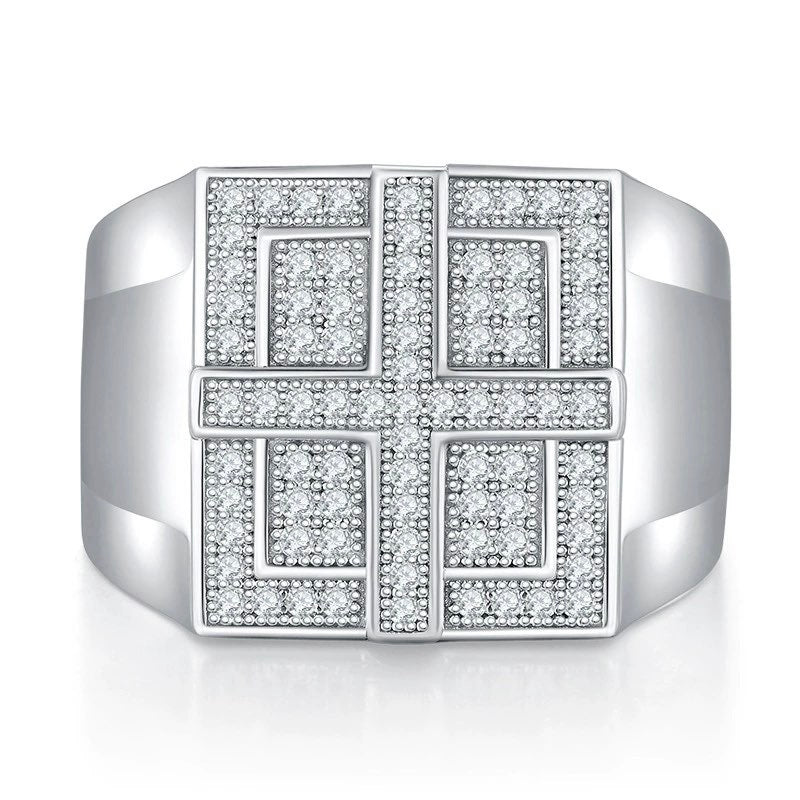 Real Silver Moissanite Cross Ring