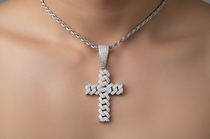 Pendentif croix cubaine en argent véritable et moissanite