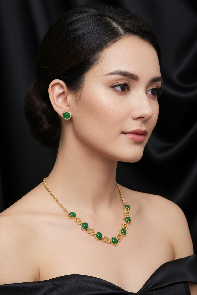 Real Jade Gold Plated Set