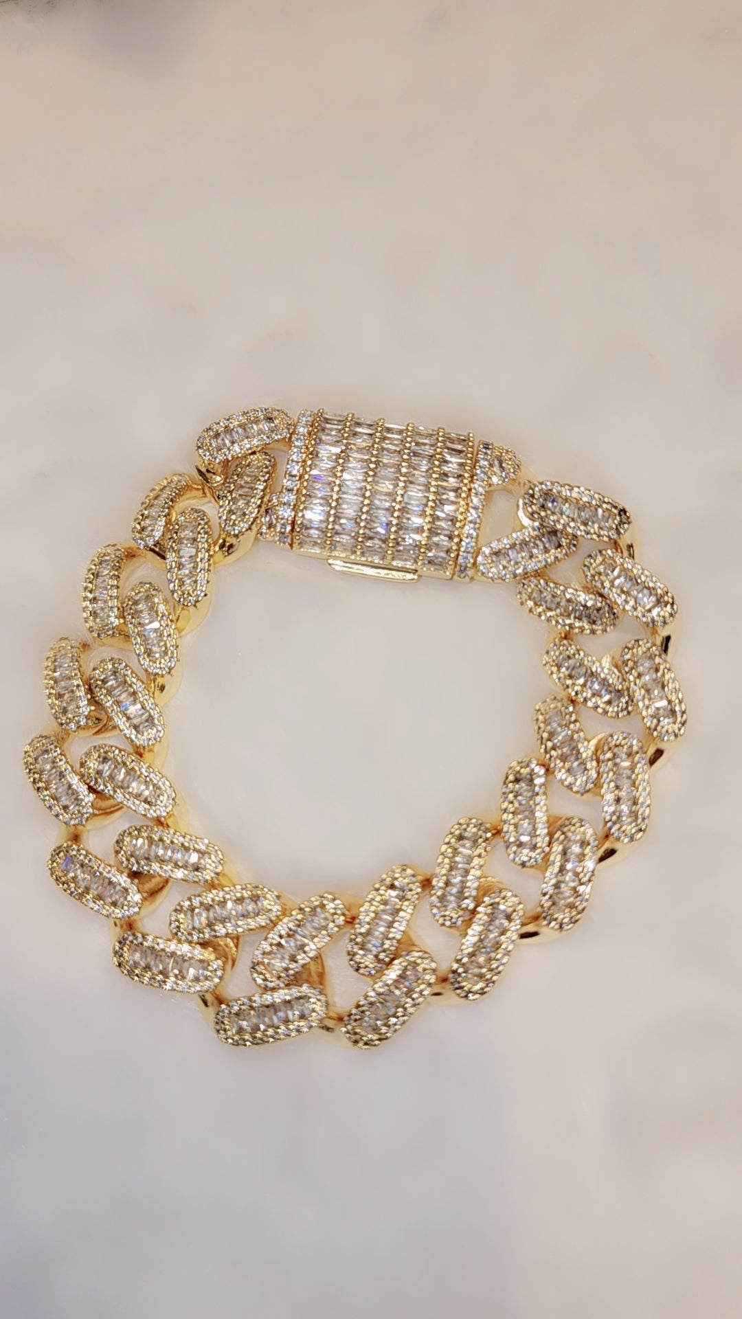 Iced out gold plated Cuban link bracelet
