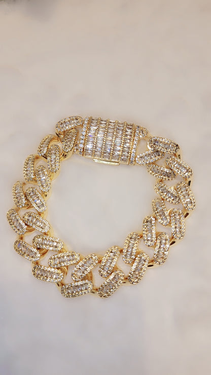 Iced out gold plated Cuban link bracelet