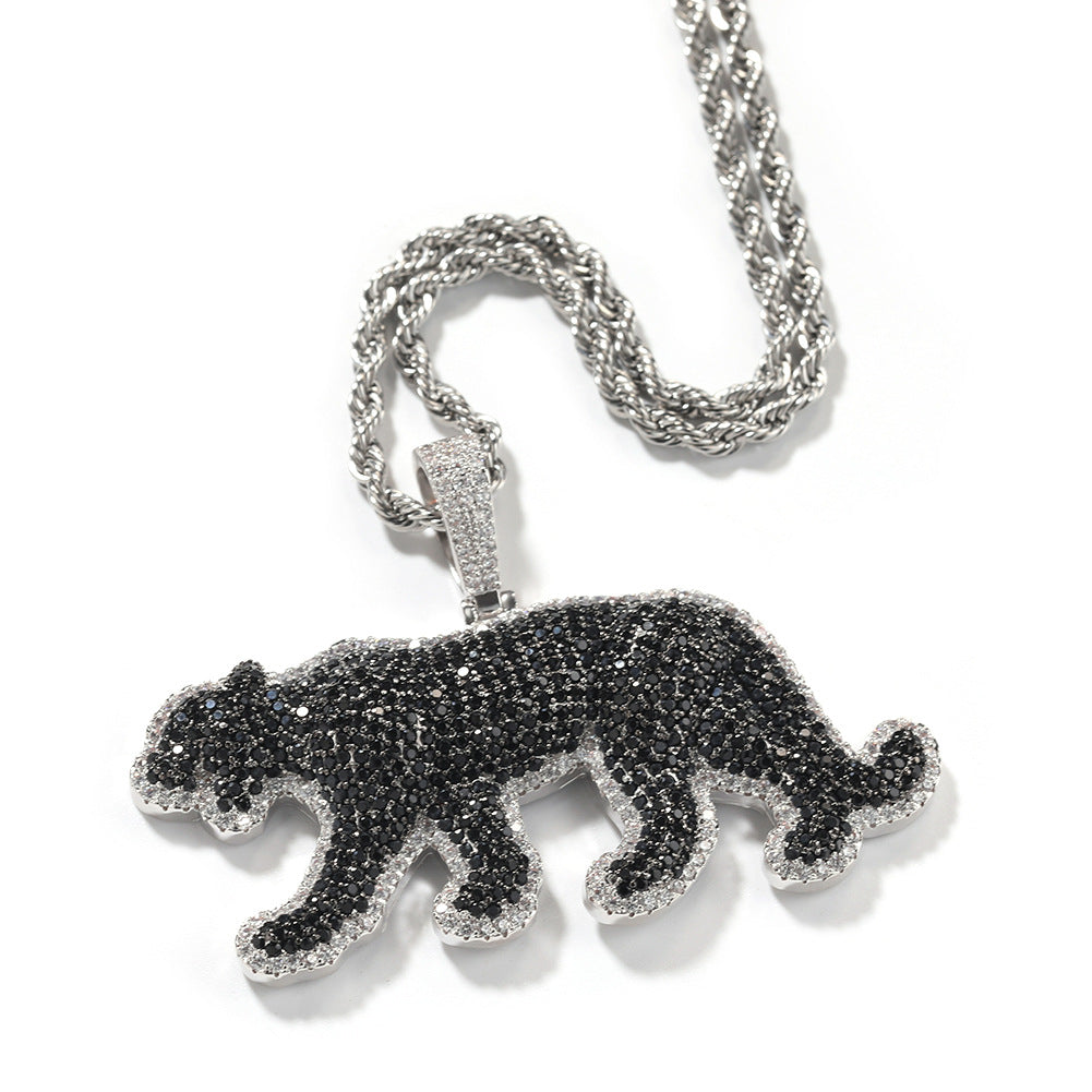 Iced Out Black Cz Diamond Leopard Pendant Necklace