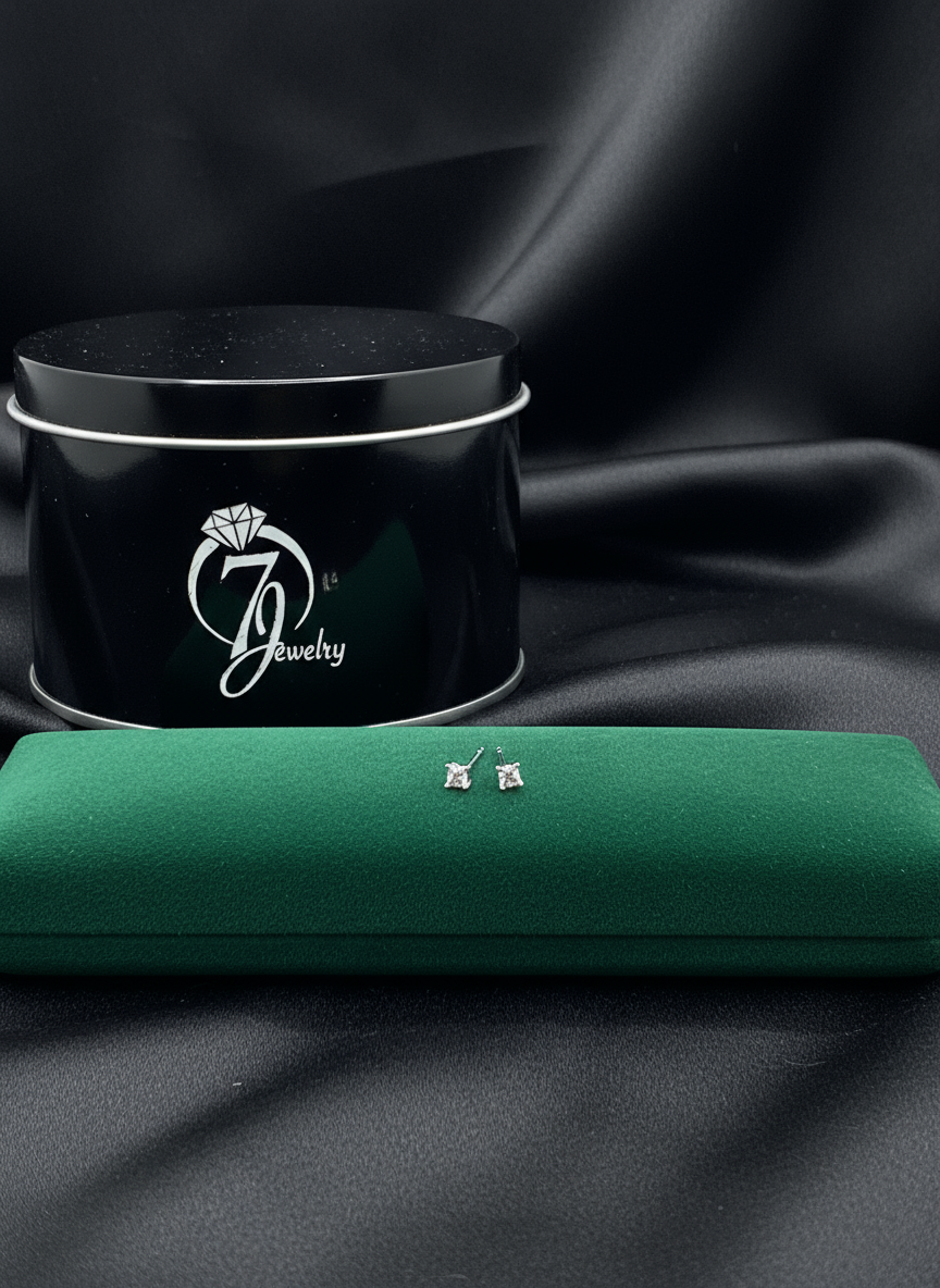 Real Silver Studs (Square  Stone)