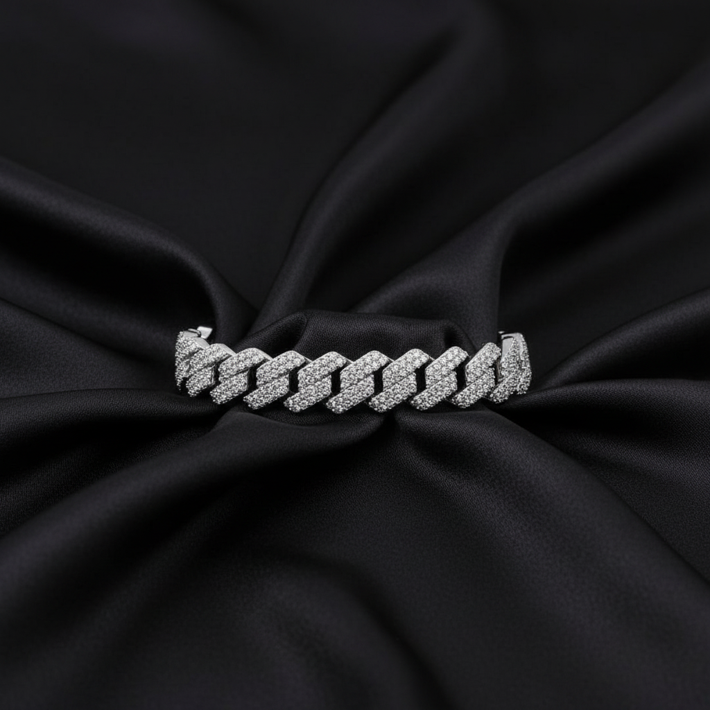 Real silver cuban link iced out bracelet
