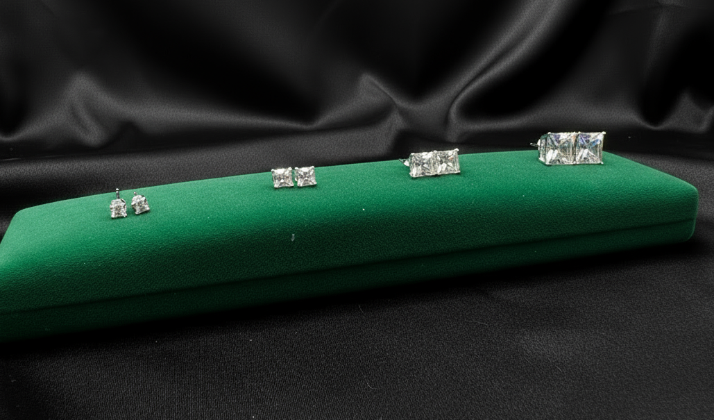 Real Silver Studs (Square  Stone)