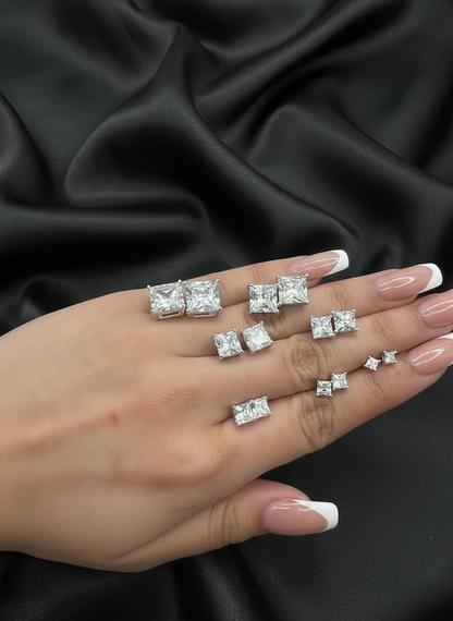 Real Silver Studs (Square  Stone)