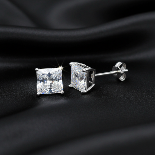 Real Silver Studs (Square  Stone)