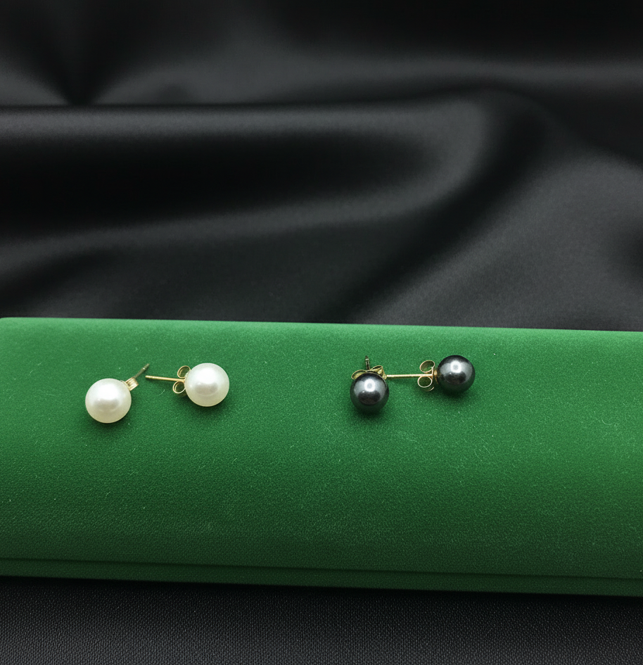 Real Gold  Pearl  Stud Earrings