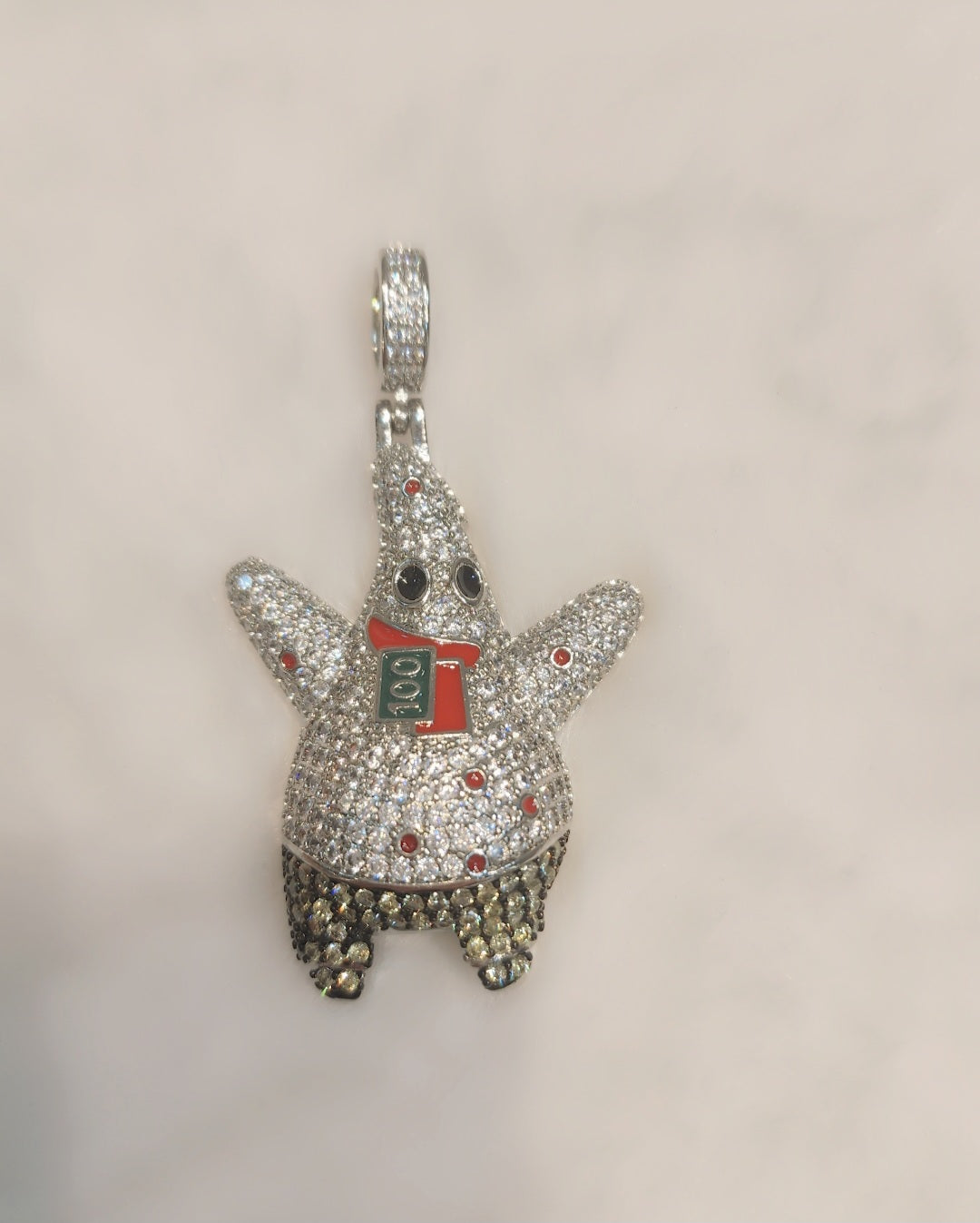 Iced out white gold plated Patrick Pendent