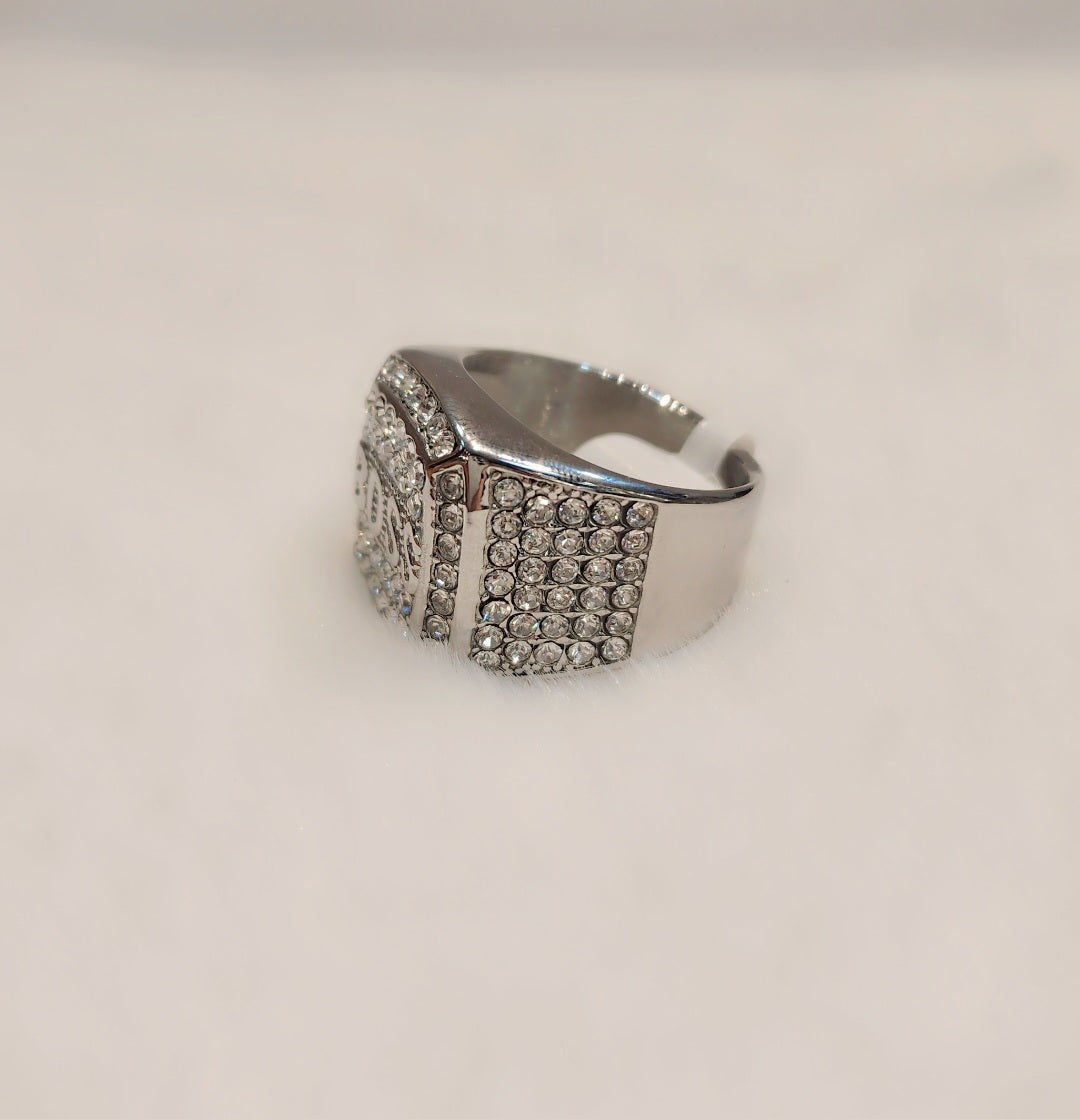 Iced out white gold plated Boss ring