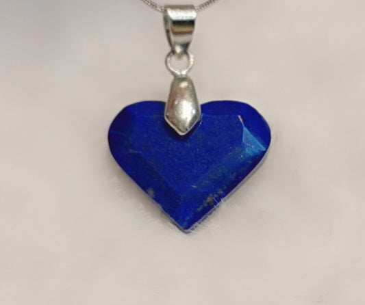 Sterling silver real Lapis heart pendant