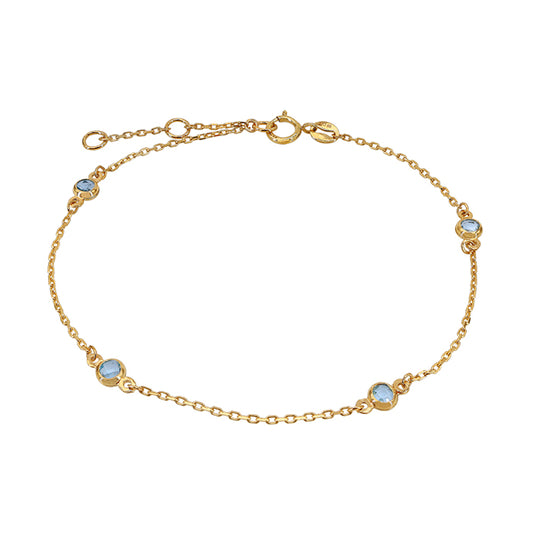 Bracelet en or 10 carats avec topaze bleue et maillon d'ancrage, 6,5" + 0,5" + 0,5" extension (3 mm)