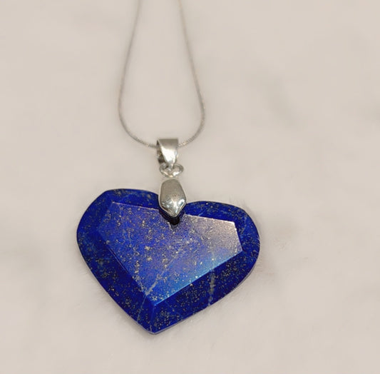 Sterling silver real Lapis heart pendant