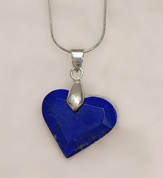 Sterling silver real Lapis heart pendant