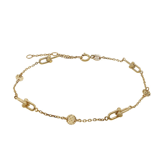 Bracelet en or 10 carats, disque plat de style martelé et maillon en U, largeur 6,5″ + 0,5″ + 0,5″ d'extension (4 mm)