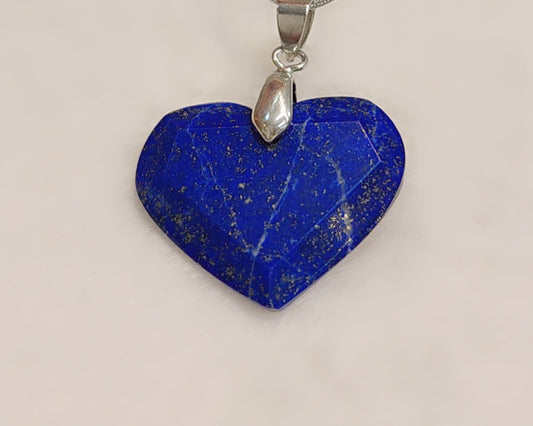 Sterling silver real Lapis heart pendant