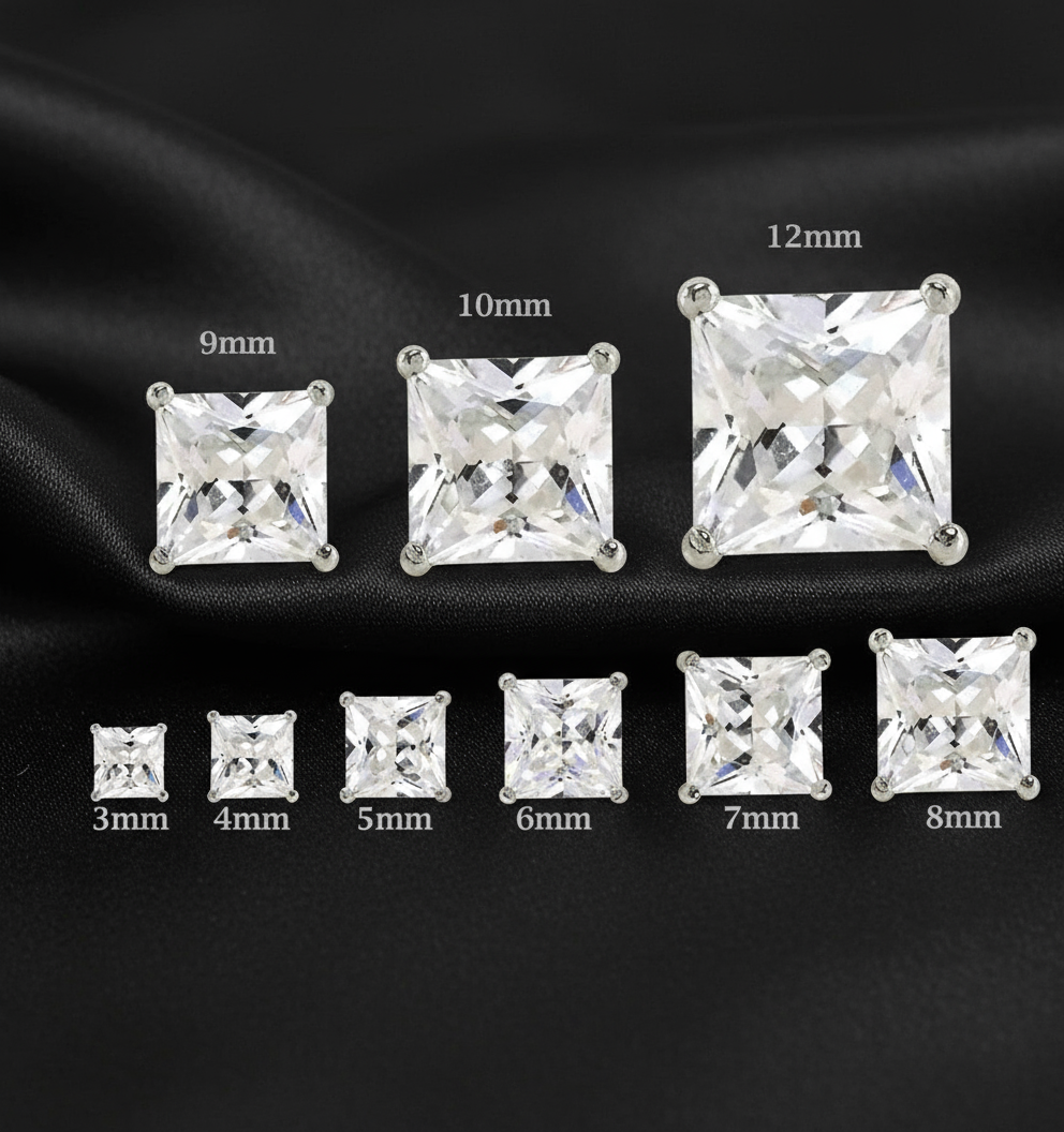 Real Silver Studs (Square  Stone)