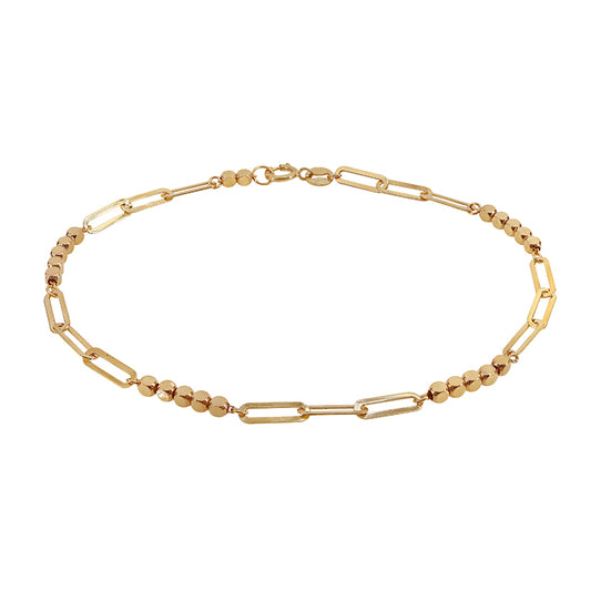 Bracelet en or 10 carats, perle cubique 2x2 mm avec maillons plats en forme de trombone, largeur 7″ (2,5 mm)
