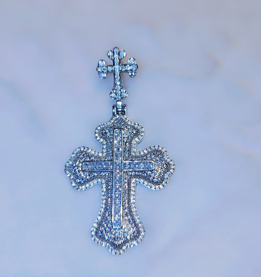 Iced out white gold plated Cross pendant