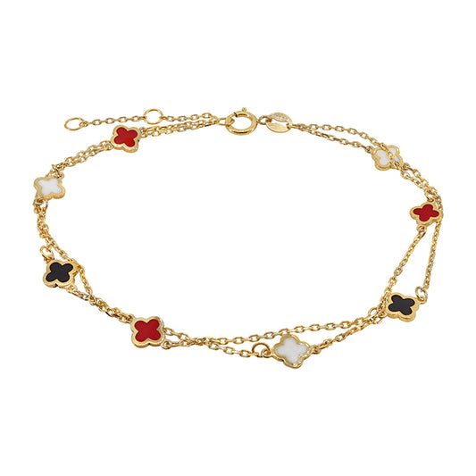 Bracelet en or 10 carats, trèfle multicolore et double maillon, largeur 6,5″ + 0,5″ + 0,5″ d'extension (5 mm)