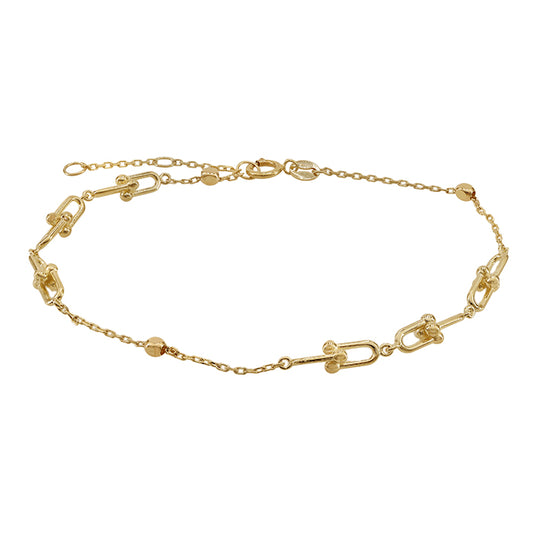 Bracelet en or 10 carats, maillons en U et perles cubiques, largeur : 6,5 po + 0,5 po + 0,5 po d’extension (3,5 mm)